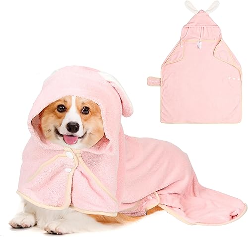 Albornoz para perros y mascotas, suave, transpirable y súper absorbente, bata de baño para perros pequeños y medianos, baño en la playa (conejo