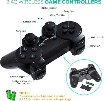 Wireless Retro Game Console, Retro Gaming Console with Built-in 9 Emulators, 25250+Games, 4K HDMI Output, Dual 2.4GHz Wireless Controller, Plug and Play Video Game Console (Deep Black)