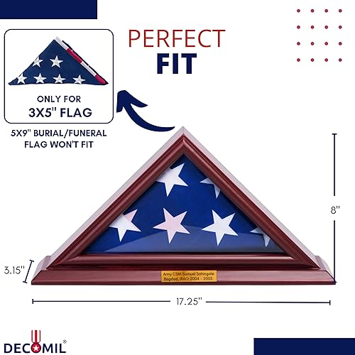 Miniatura 4 de DECOMIL - Estuche de exhibición de bandera de 3 x 5, acabado de cereza, caja pequeña de sombra (no para bandera funeraria de entierro) con una placa