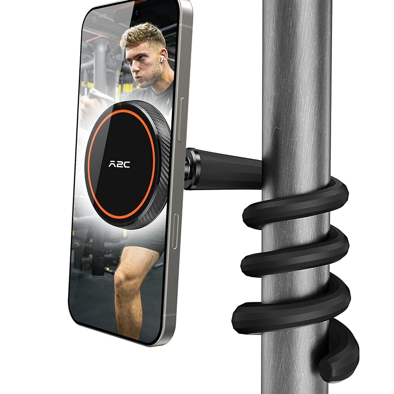 Suporte Magnético para Celular A2C com Base Flexível Gooseneck, Rotação 360° e Encaixe para Guidão, Esteira e Carrinho