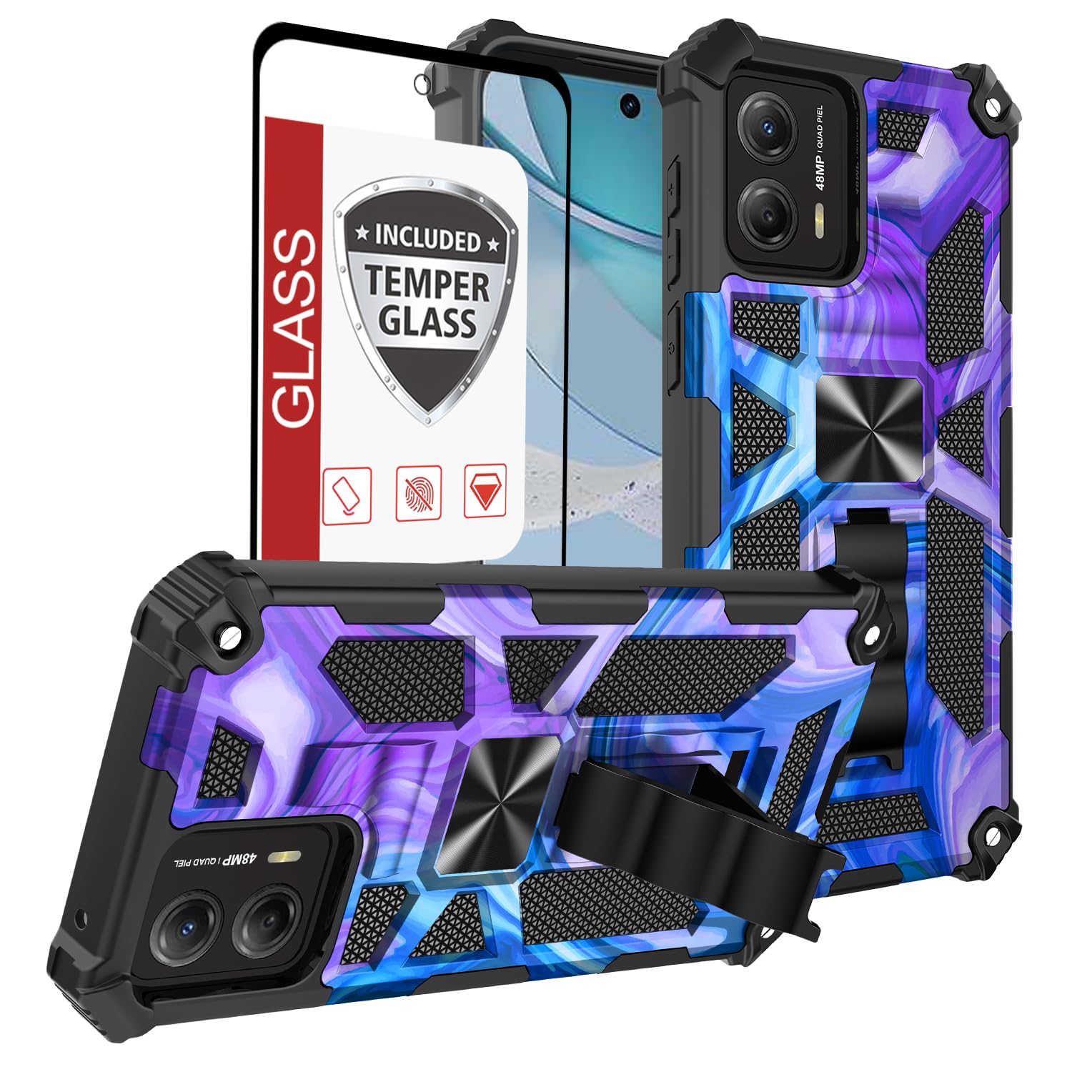 for Motorola Moto Edge Plus 5G 2023 Case[Not for 2022] w/Tempered Glass Screen Protector(Full Coverage) [15FT Mil-Grade][Built-in Kickstand] Car