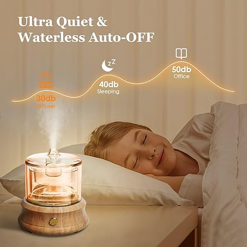 Miniatura 5 de Difusor de aceite esencial de vidrio de 2.7 fl oz con depósito de vidrio y base de madera, pequeños difusores de aroma ultrasónicos con apagado