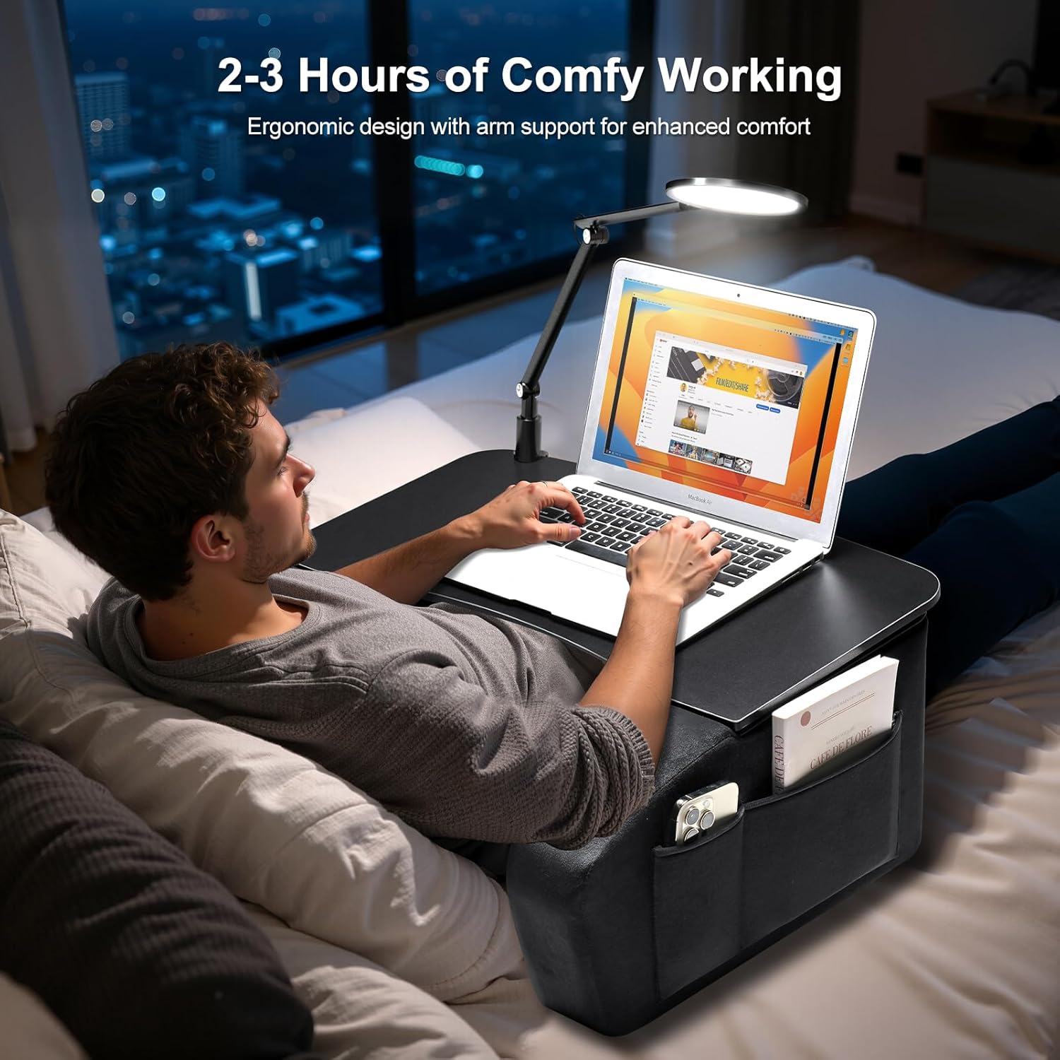 Lap Desk for Adults with Arm Rests,Ergonomic Laptop Pillow Stand for Bed,Couch,Floor,Large Table for Long Hours Work,Eating,Gaming,Reading and Writing,Lap Laptop Desk for College Dorm Room - Image 2