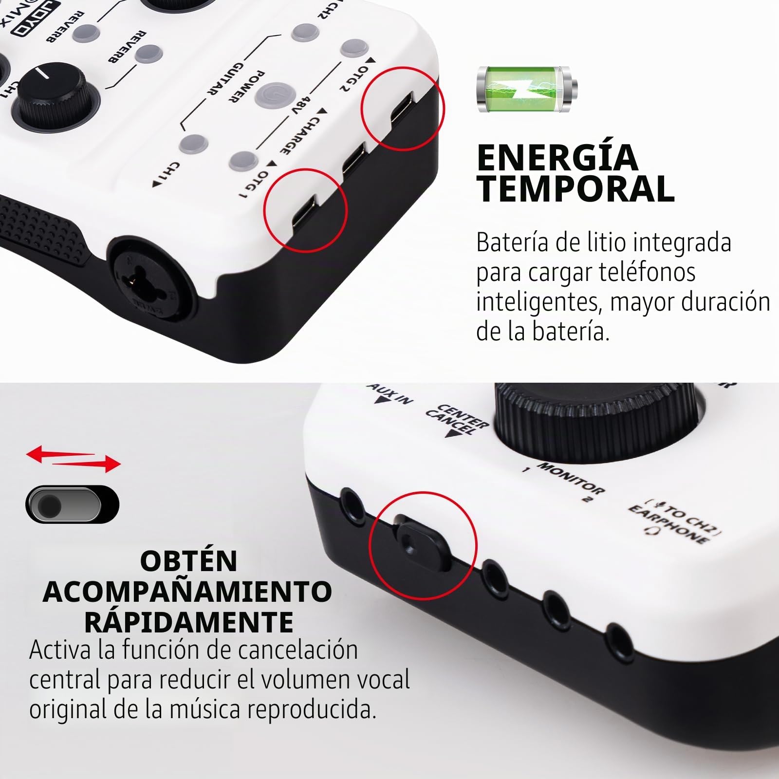 JOYO Mezclador de audio, interfaz de audio USB, estéreo, XLR + alimentación fantasma de 48 V, mezclador para transmisión en vivo, grabación, podcasting, plug & play (MOMI
