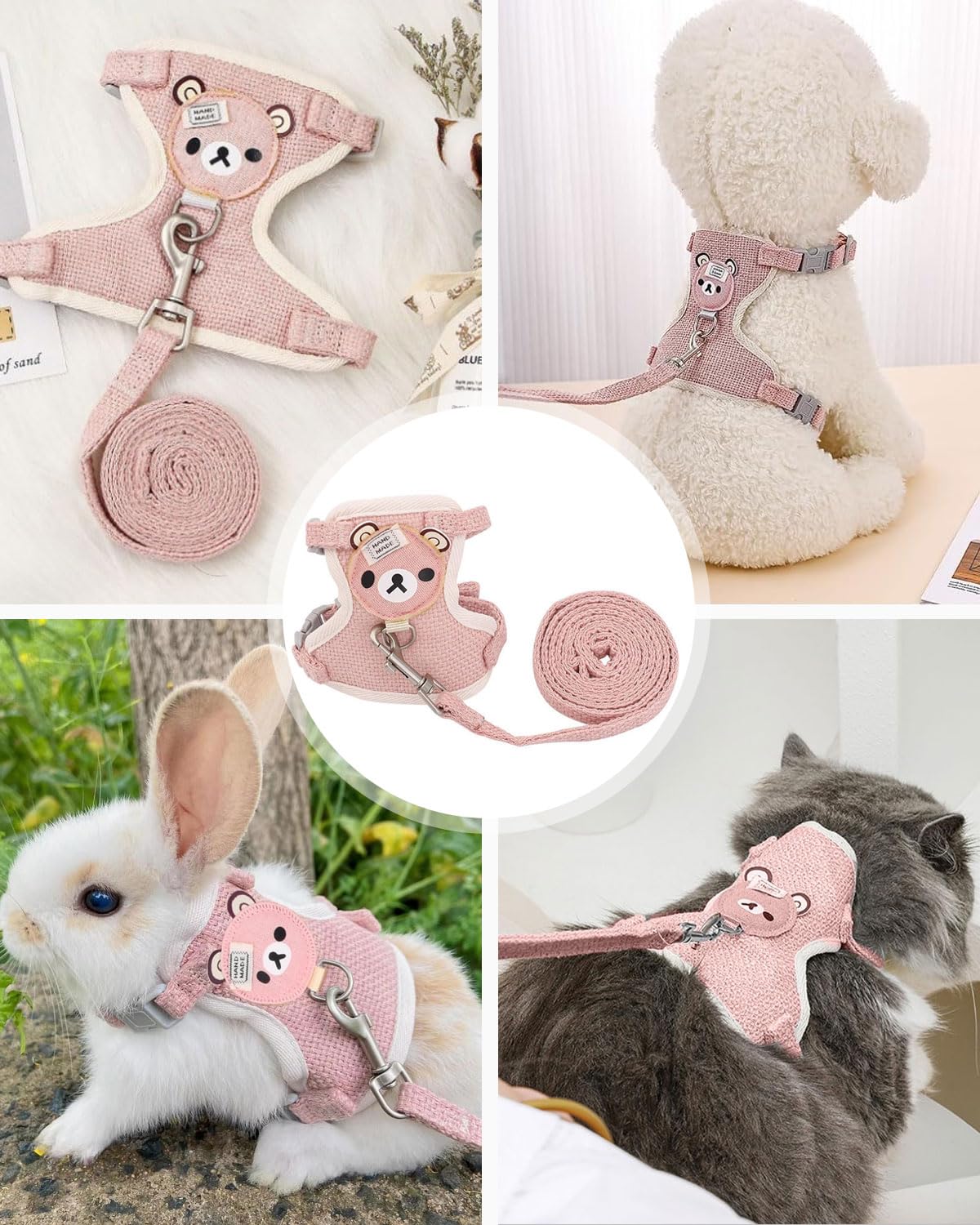 laisse pour lapin accessoires,1pcs Harnais pour petits animaux,harnais pour lapin,colliers et laisses pour Petits Animaux Compagnie,Chat,Hamster,Chiot,petits animaux,réglable,respirant(S)