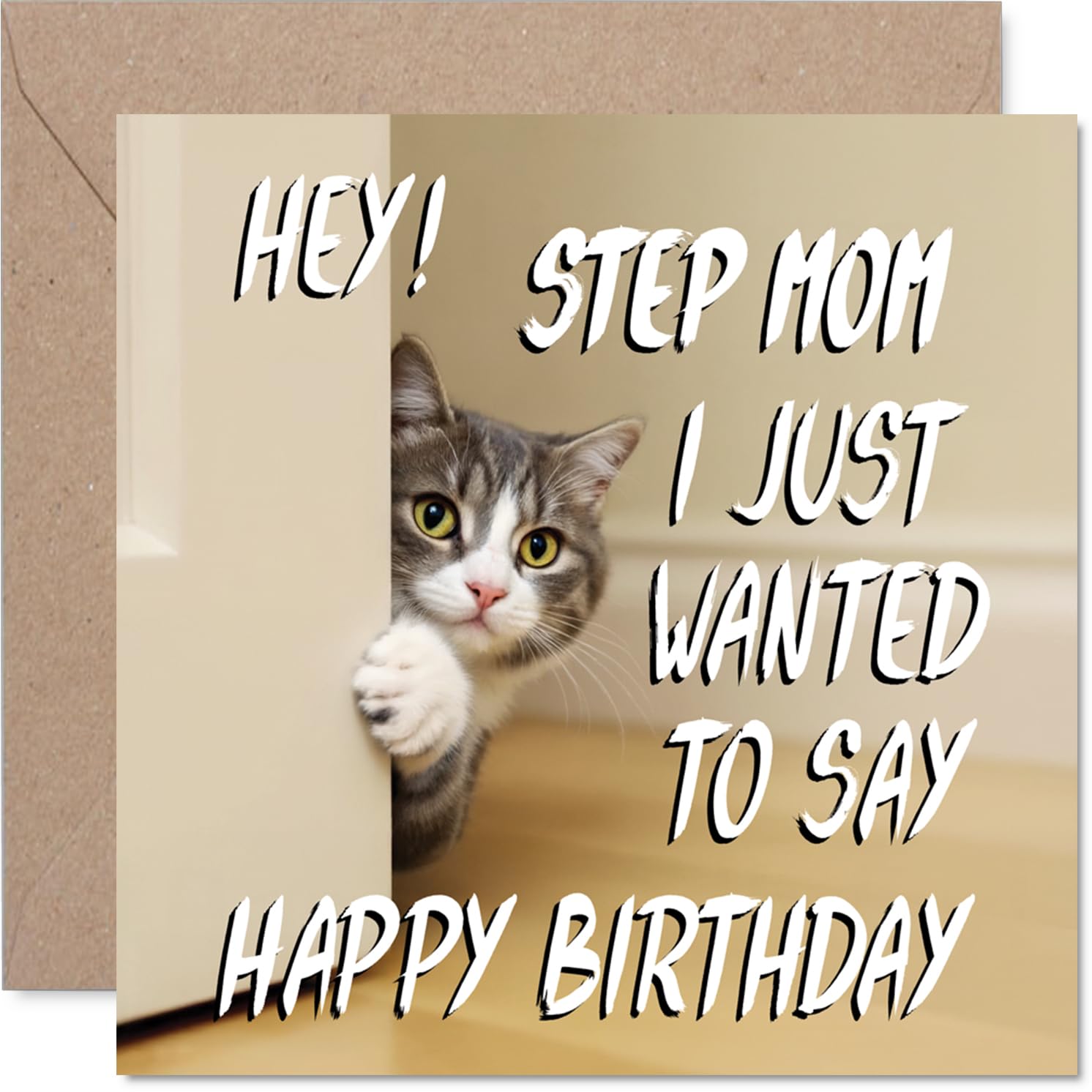 Step Mom Birthday Card, Cute Cat Peekaboo