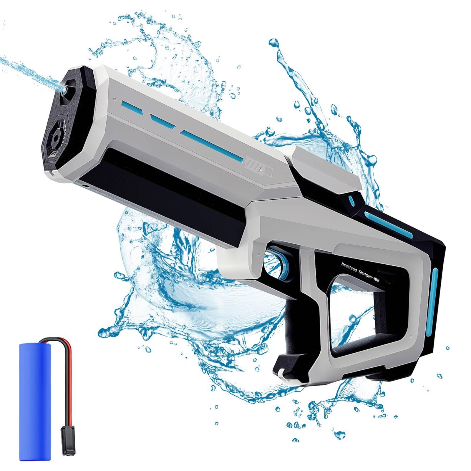 Pistola de agua eléctrica con absorción automática de agua, 300 ml, 2 en 1, pistola de agua eléctrica para adultos, pistola de agua eléctrica para niños (blanco)