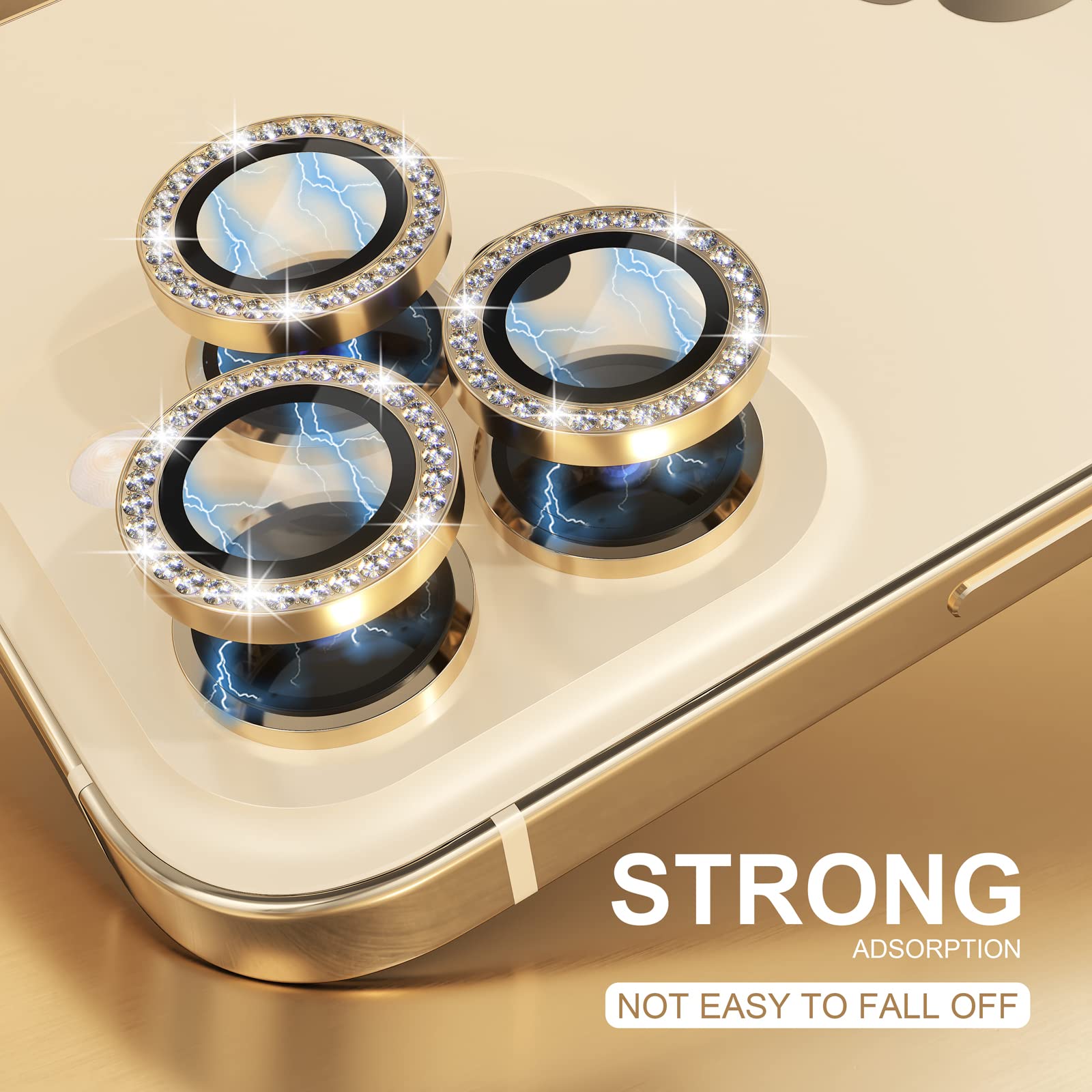 [3+1] Choiche dla iPhone 14 Pro / iPhone 14 Pro Max osłona obiektywu aparatu, szkło hartowane 9H, osłona aparatu, ochraniacz ekranu, metalowy pierścień, akcesoria dekoracyjne (diamentowo-złoty)