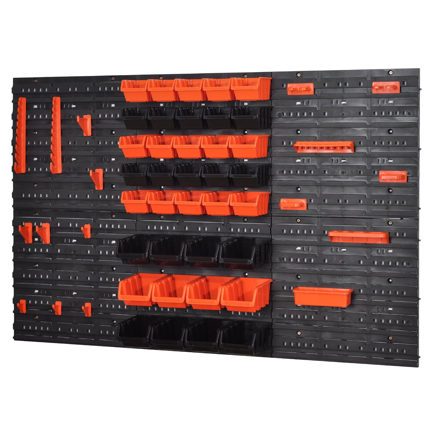 Étagère Murale 25 boîtes de Rangement Orange et Noir Étagère coulissante Solide pour Atelier étagère Suspendue boîte de Assortiment pour Petites pièces paroi perforée