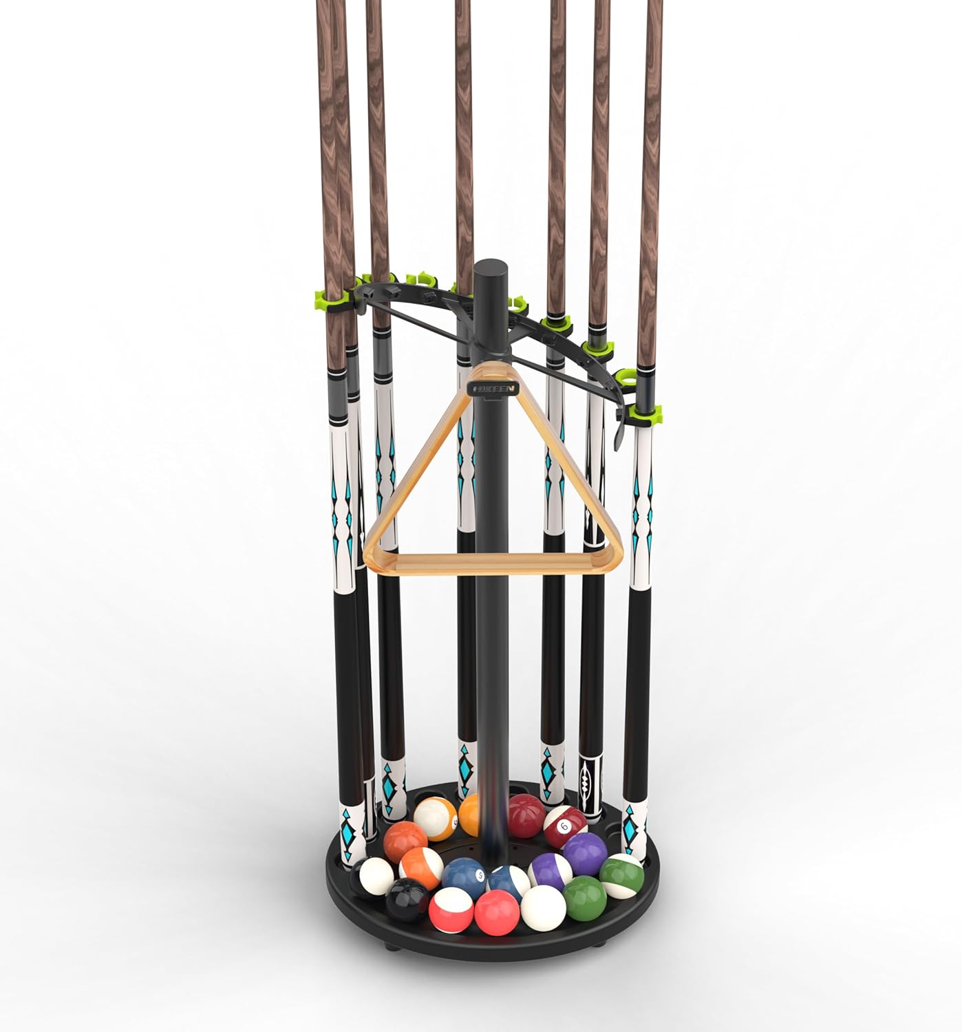 Hikeen Heavy Duty Pool Stick Holder Holds 10 Sticks with Steel Frame,Simple Installation and Storage Organizer Pool Cue Holder,Mental Pool Cue Rack for Game Room, Billiard Club