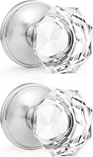 Probrico Diamond Crystal Door Knobs for Closet Door, Heavy Duty Half Dummy Glass Door Knobs with Brushed Nickel Round Rosette, 2Pack