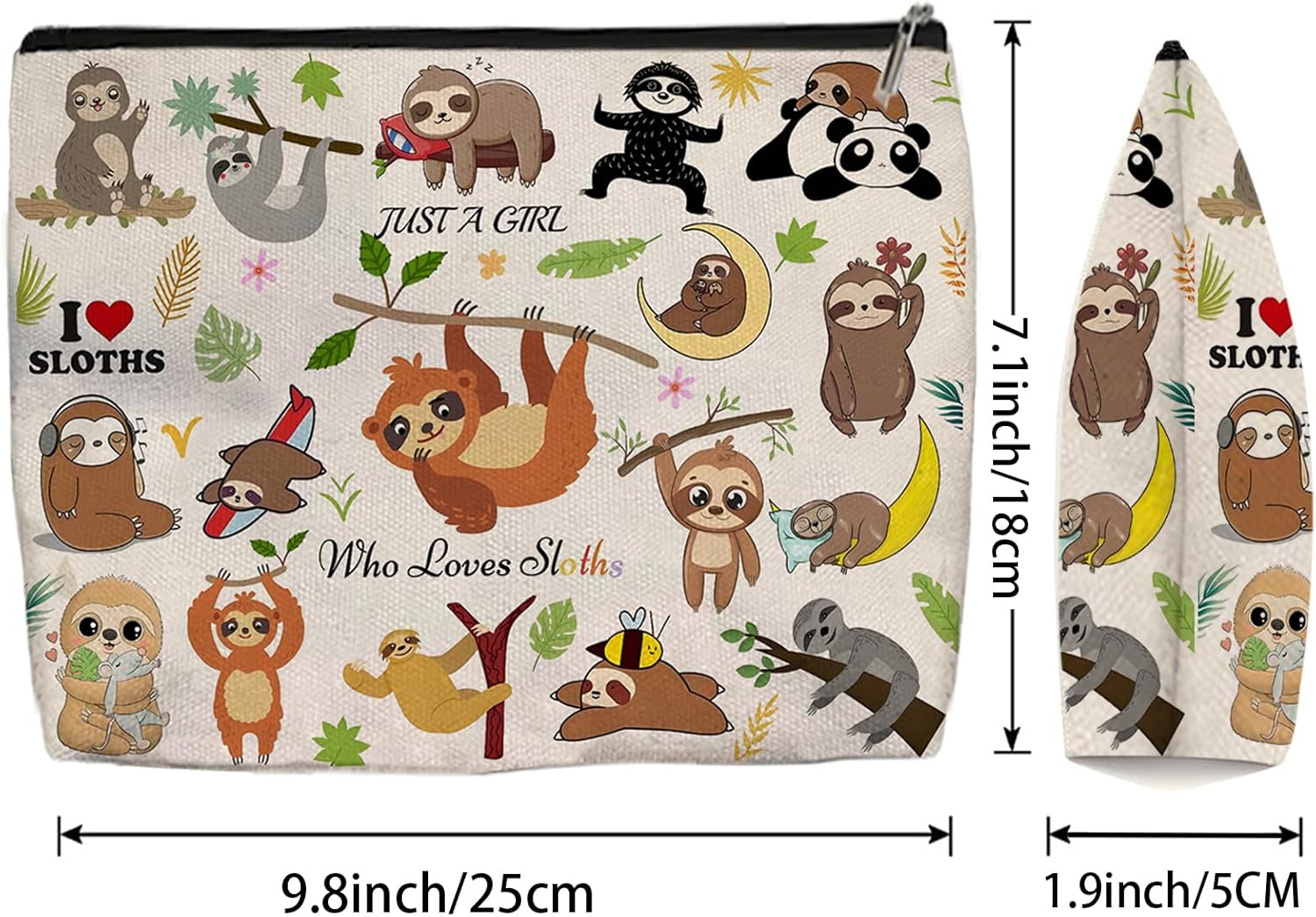 Sloth Makeup Bag for Women - Lightweight Travel Pouch with Lining, High-definition, Double-Sided Printed, Funny Sloth Gift Bags for Birthday & Christmas Gifts - Image 2