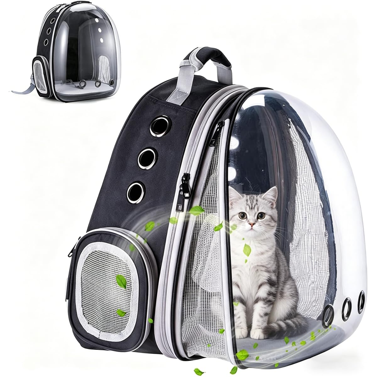 Mochila para Gatos,Mochila Gato,Mochila Cápsula para Mascotas,Mochilas para Gatos y Perro Transportin Gato Expandible y Plegable (Black, Medium, hacia adelante)
