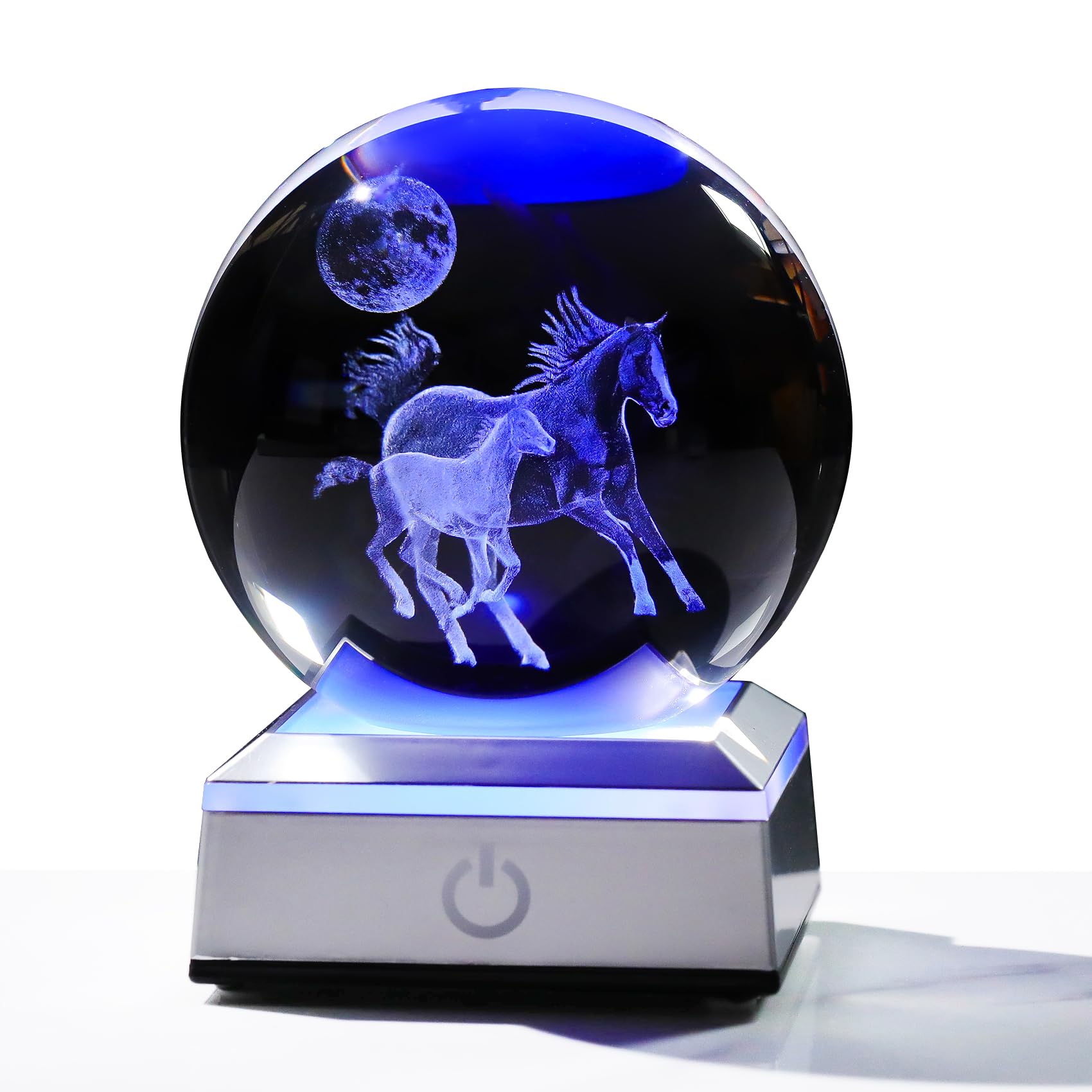 Ornalrist 3D Crystal Ball Engraved Mom and Baby Horse with Multicolor LED Light Base - Horse Lovers Gifts Home Decor