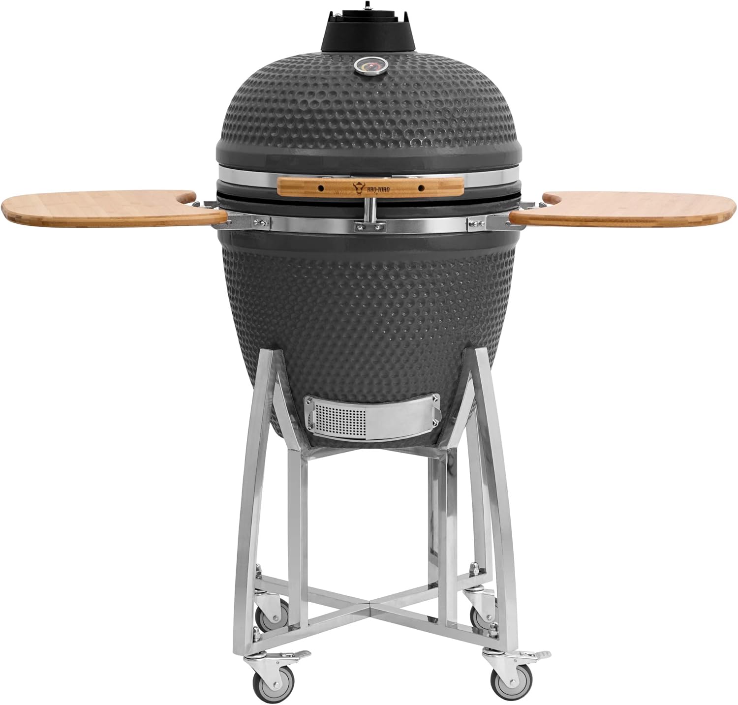 BBQ-Toro Kamado Hairo Houtskoolbarbecue, diameter 32 cm, met thermometer, houten handvat, grijs, kamado keramische grill, mini-houtskoolgrill, mini kamado grill, keramische grill, kamado barbecue