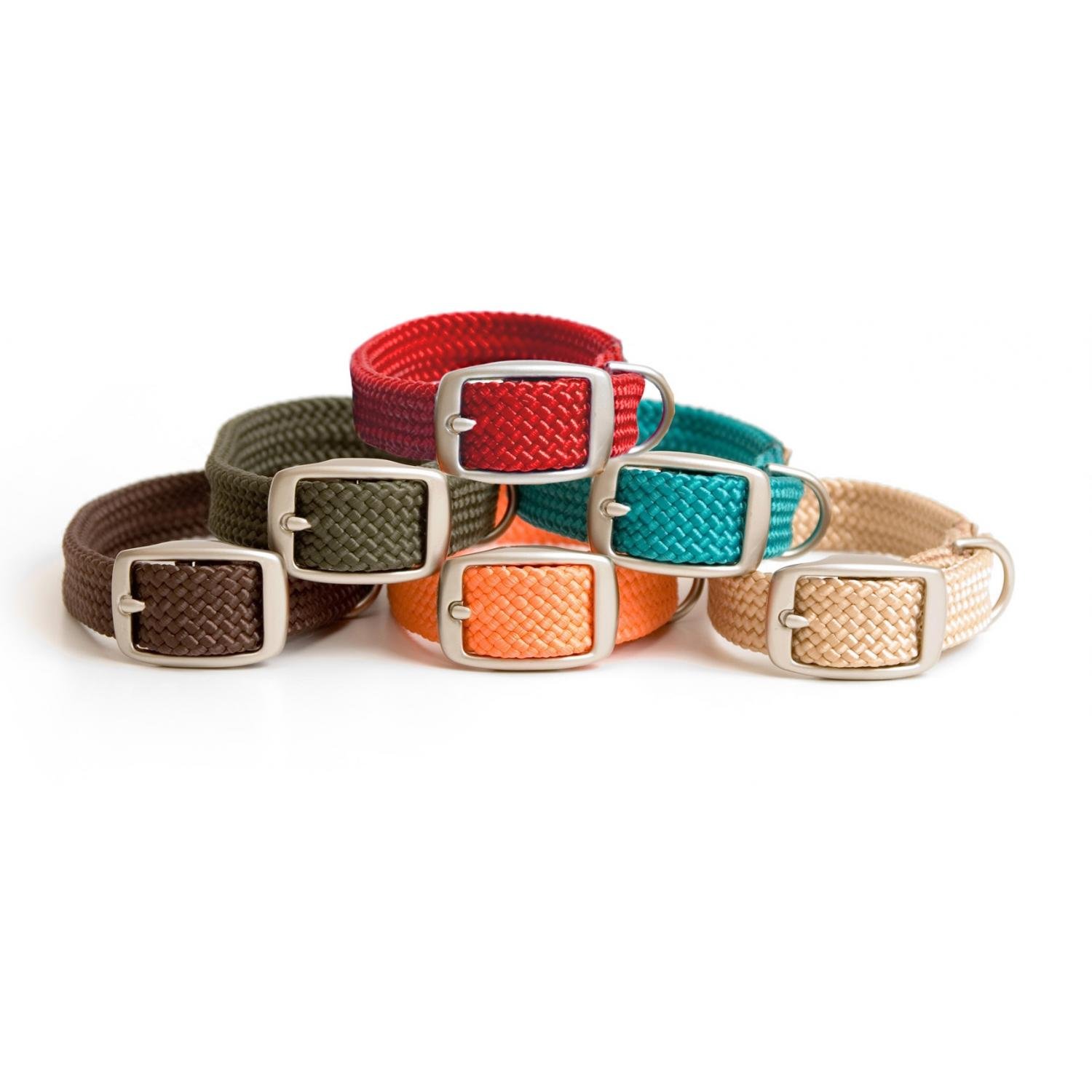 Mendota Pet Double Braid Collar - Satin Nickel - Dog Collar - Made in The USA - Red, 1 in x 21 in Standard