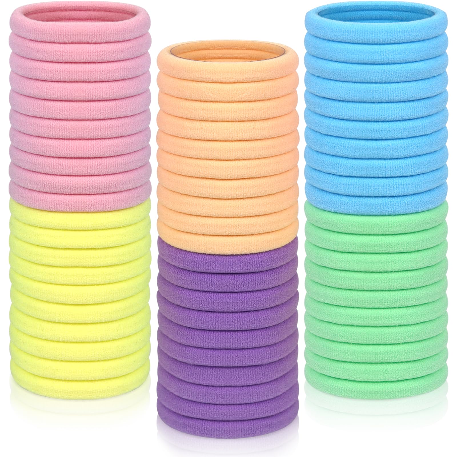 Sularpek 60 Stück Haargummi Damen, 4 cm Haargummis Mädchen, Zopfgummi, Haargummi Bunt, Haargummis Baumwolle, Ohne Metall Zopfgummis, Weich Elastisch für Damen Frauen Mädchen(6 Farben)
