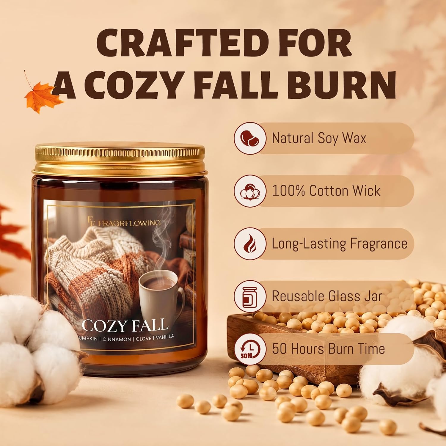 Cozy Fall Candles, Pumpkin Spice Scented