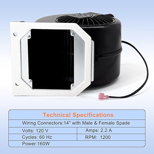 Miniatura 3 de Criditpid KS-5020-1052 Reemplazo del ventilador de convección para PelPro PP130, PP130-B, PP150, PP300, PP70, PPC90 Estufa de pellets de hierro