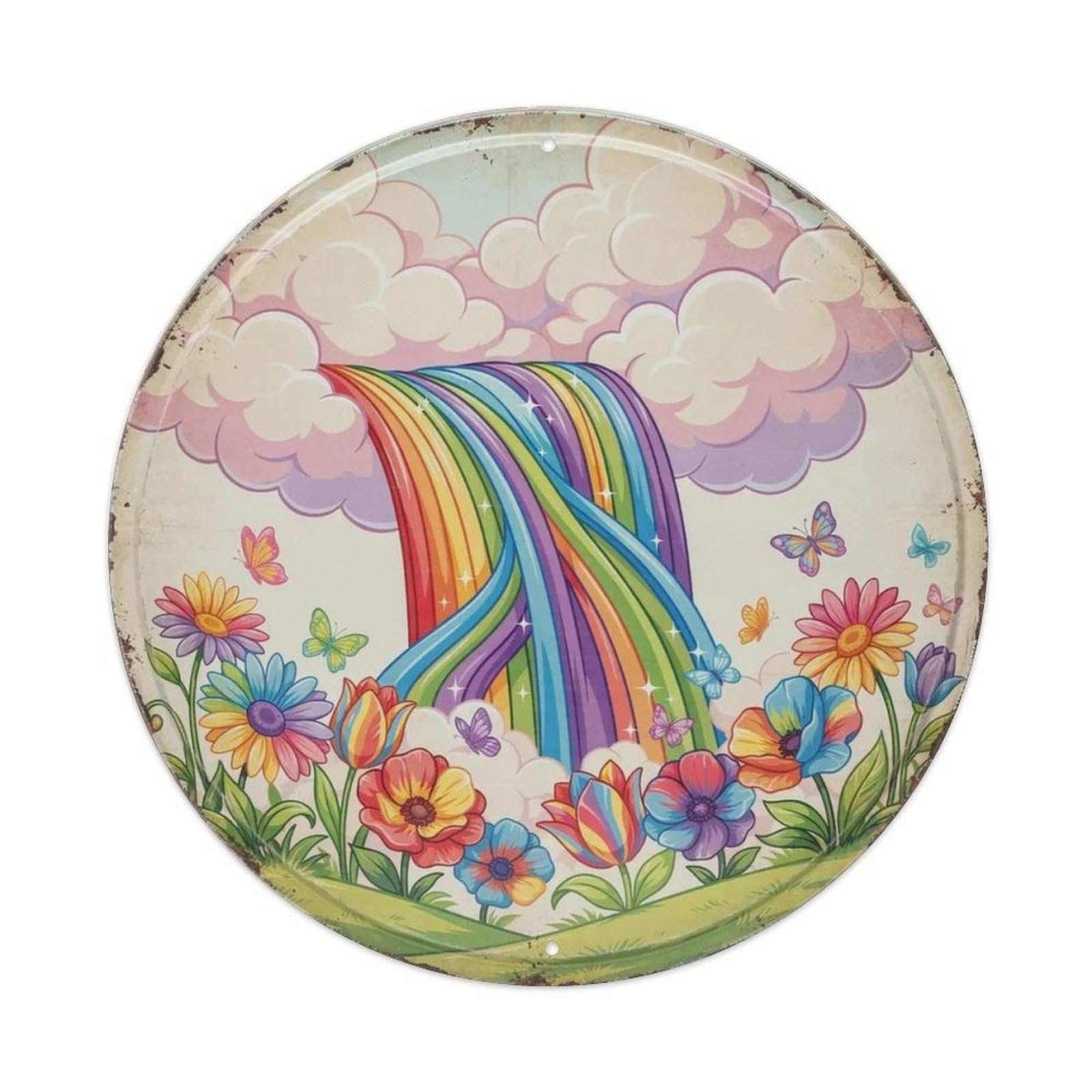 Floating Teapot Pouring Stars Round Metal Tin Sign Plaque