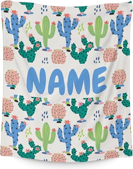 Custom Cactus Throw Blanket - Soft, Fuzzy & Warm - 60x80 Inches Flannel Blankets for Bed, Couch - White Aesthetic Throws Gift for Womens, Mens