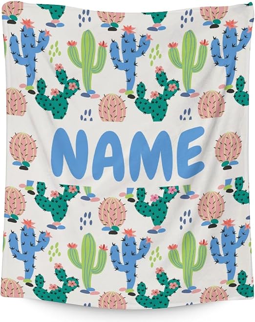 Custom Cactus Throw Blanket - Soft, Fuzzy & Warm - 60x80 Inches Flannel Blankets for Bed, Couch - White Aesthetic Throws Gift for Womens, Mens