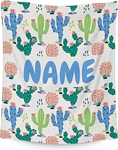 Custom Cactus Throw Blanket - Soft, Fuzzy & Warm - 60x80 Inches Flannel Blankets for Bed, Couch - White Aesthetic Throws Gift for Womens, Mens