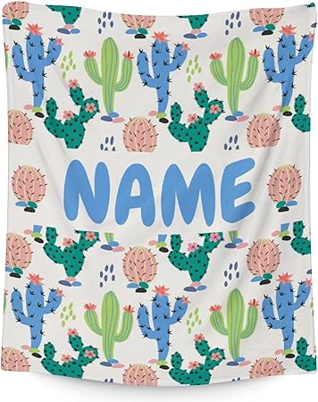 Custom Cactus Throw Blanket - Soft, Fuzzy & Warm - 60x80 Inches Flannel Blankets for Bed, Couch - White Aesthetic Throws Gift for Womens, Mens