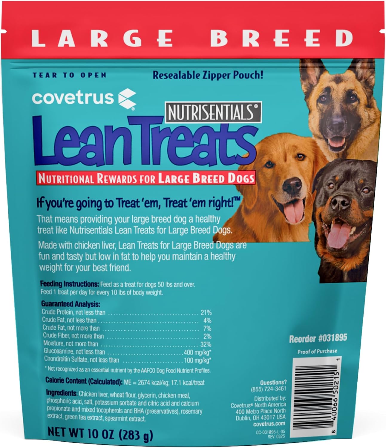 Covetrus Nutrisential Lean Treats for Large Dogs - Soft Dog Treats for Large Dogs - Nutritional Low Fat Bite Size - Chicken Flavor - 10oz - 8 Pack