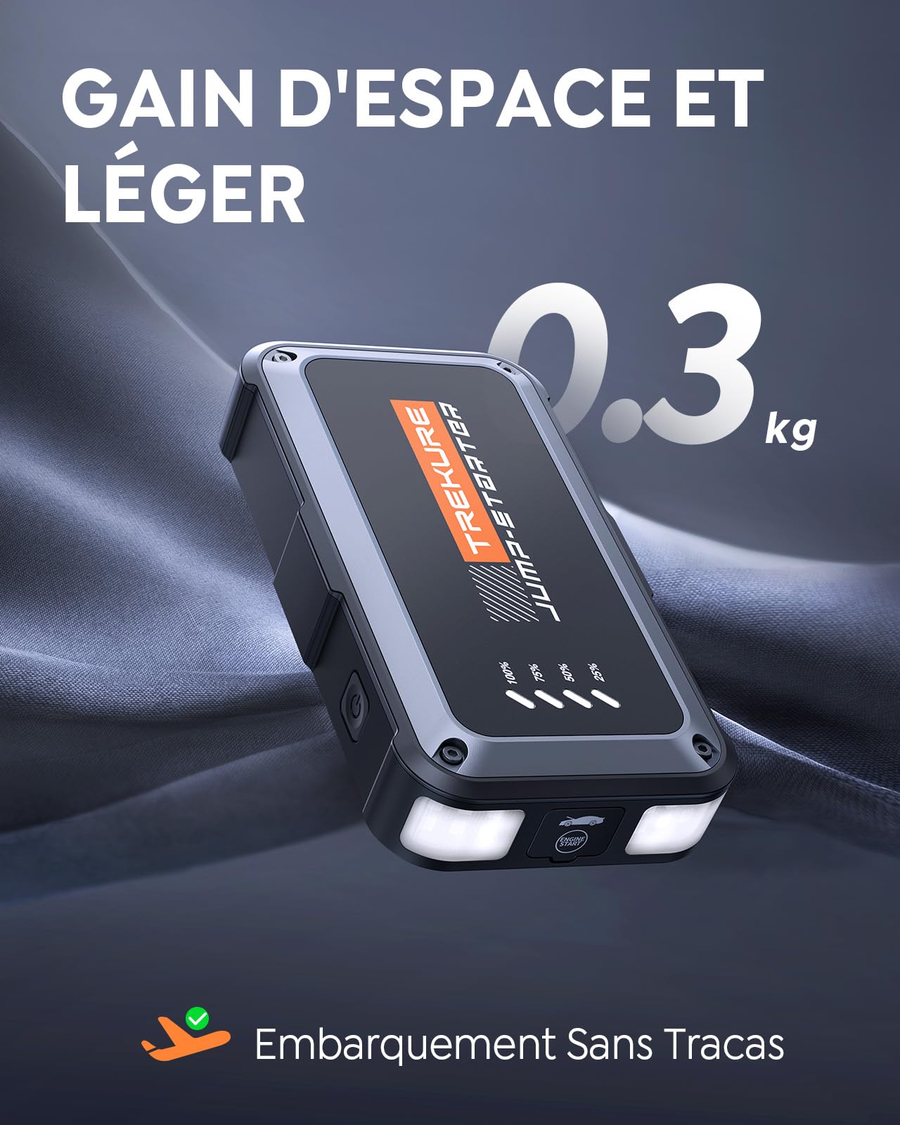 TREKURE Booster Batterie Voiture 7000A 16800mAh, 12V Démarreur Voiture (Jusqu’à 9.0L Essence & 8.5L Diesel), Booster Batterie Moto Portable, Pince Intelligente avec Affichage, Lumière LED à 4 Modes