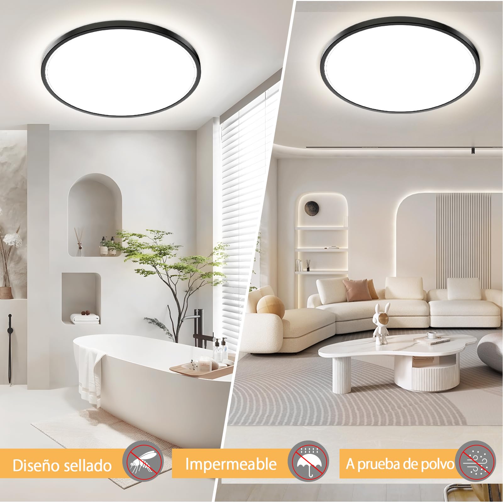 Yexati Plafon LED Techo 24W 3200LM, IP54 Lampara Techo 6000K/4000K/3000K Delgada Plafón Luz Led Redondo Lámpara Panel para Baño Dormitorio Cocina Salon Comedor Pasillo Ø300*25mm