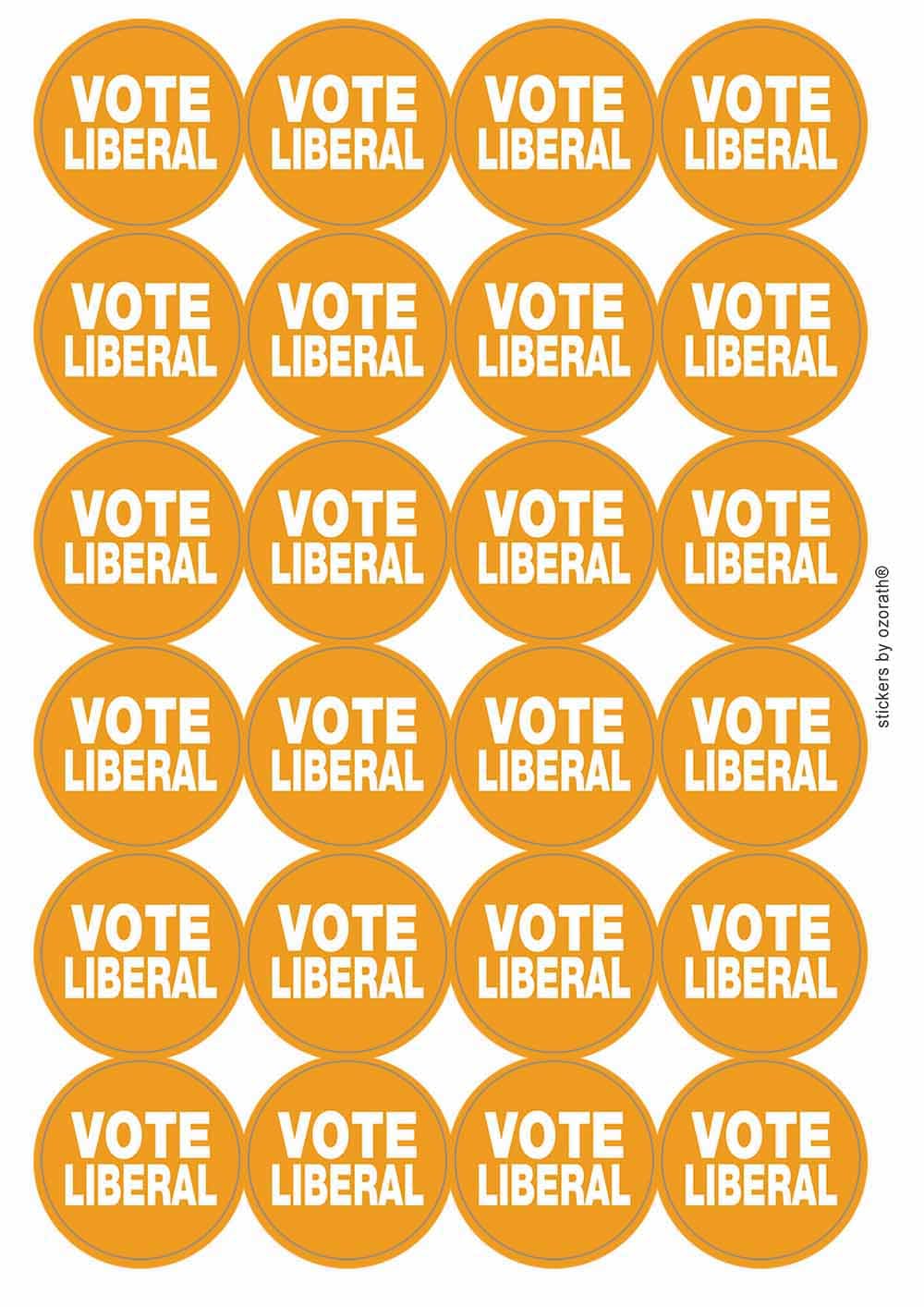Vote Liberal Circular Matt Paper Stickers A4 Sheet of 24 (Each Sticker is 45mm Diameter)