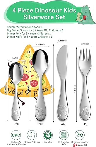Miniatura 2 de Juego de cubiertos para niños pequeños, cubiertos seguros de acero inoxidable 1810 para niños, lindos utensilios para bebés, reutilizables, de metal