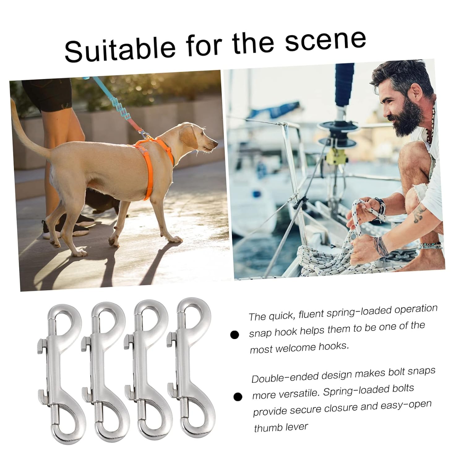 4 Pcs Heavy Duty Double Ended Snap Hook Clips Sturdy Metal Bolt Clips for Keychains Bags and Outdoor Use