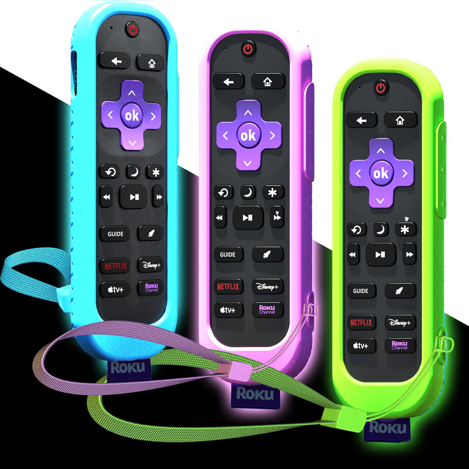 3Pack Cover for Roku Voice Remote Pro (2nd Edition), Case Compatible with Hisense TV Controller, Silicone Sleeve for TCL Smart TV Control Holder Glow