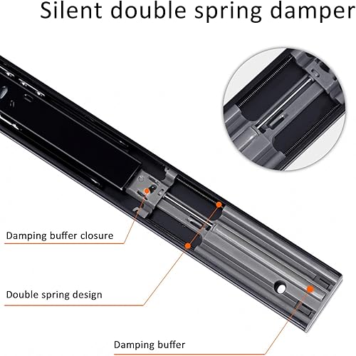 Miniatura 2 de 1 par de corredores de cajón para el hogar con cierre suaveautocierre, rodamientos de bolas silenciosos, capacidad de 99.2lbs, para armarios,