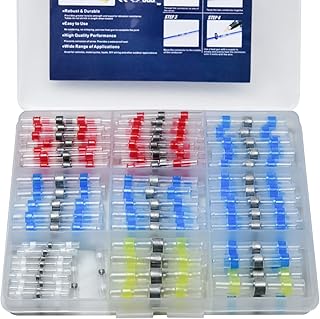 140pcs Solder Seal Wire Connectors, Heat Shrink Butt Wire Connectors, Multi-Purpose Electrical Terminal Kit, Insulated Electrical Butt Splice Wire Terminals for Automotive Marine Boat
