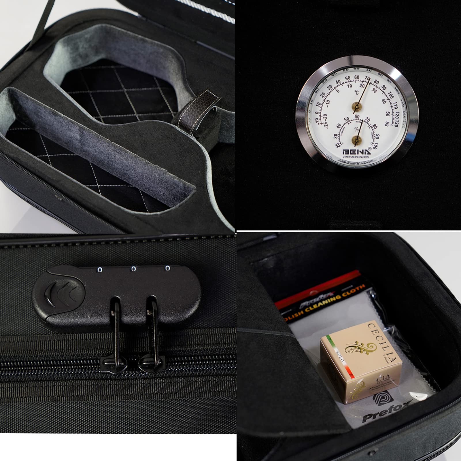 Estuche para Violín de Tamaño Completo 4/4 Professional, con Higrómetro Paño Oxford Estuche para Violín Fuerte con Bloqueo de Contraseña y Correas para Mochila,Red