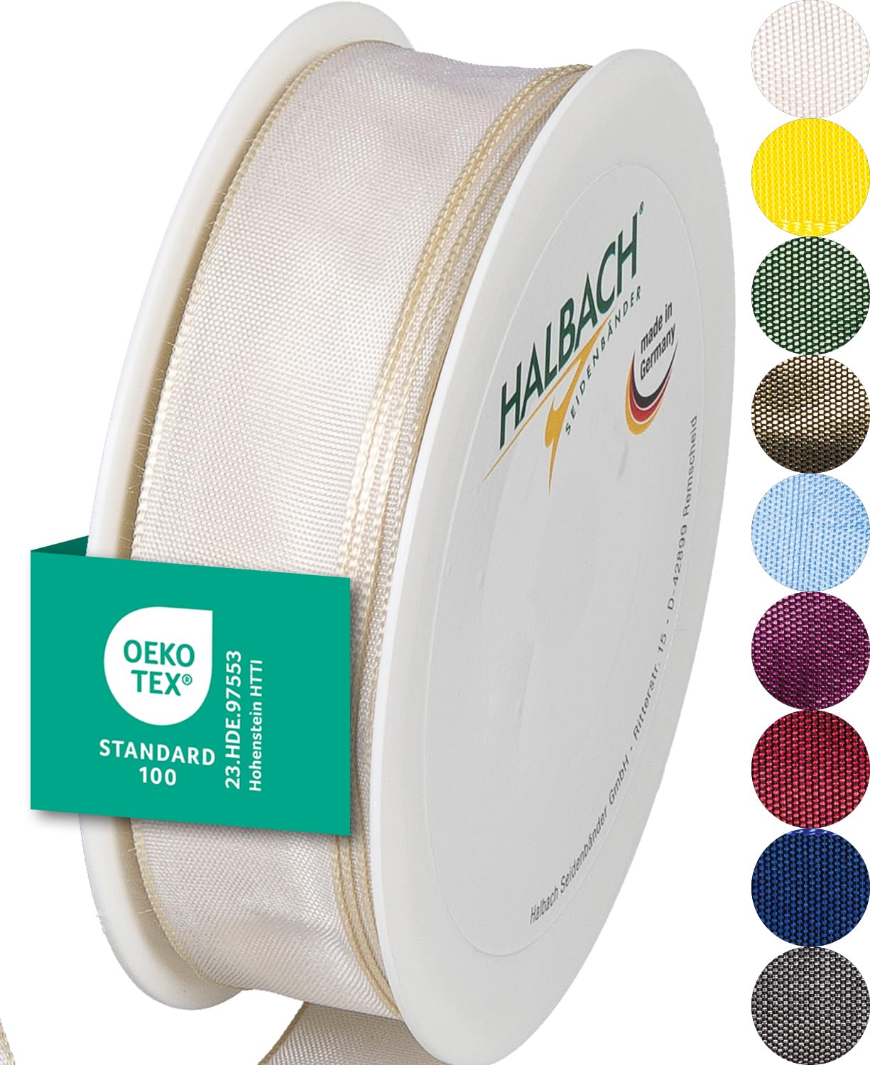 Halbach Seidenbänder Premium Geschenkband mit Drahtkante | Breite 25mm Länge 25m | Öko-Tex 100 zertifiziertes Schleifenband | Taftband Made in Germany, Farbe: creme