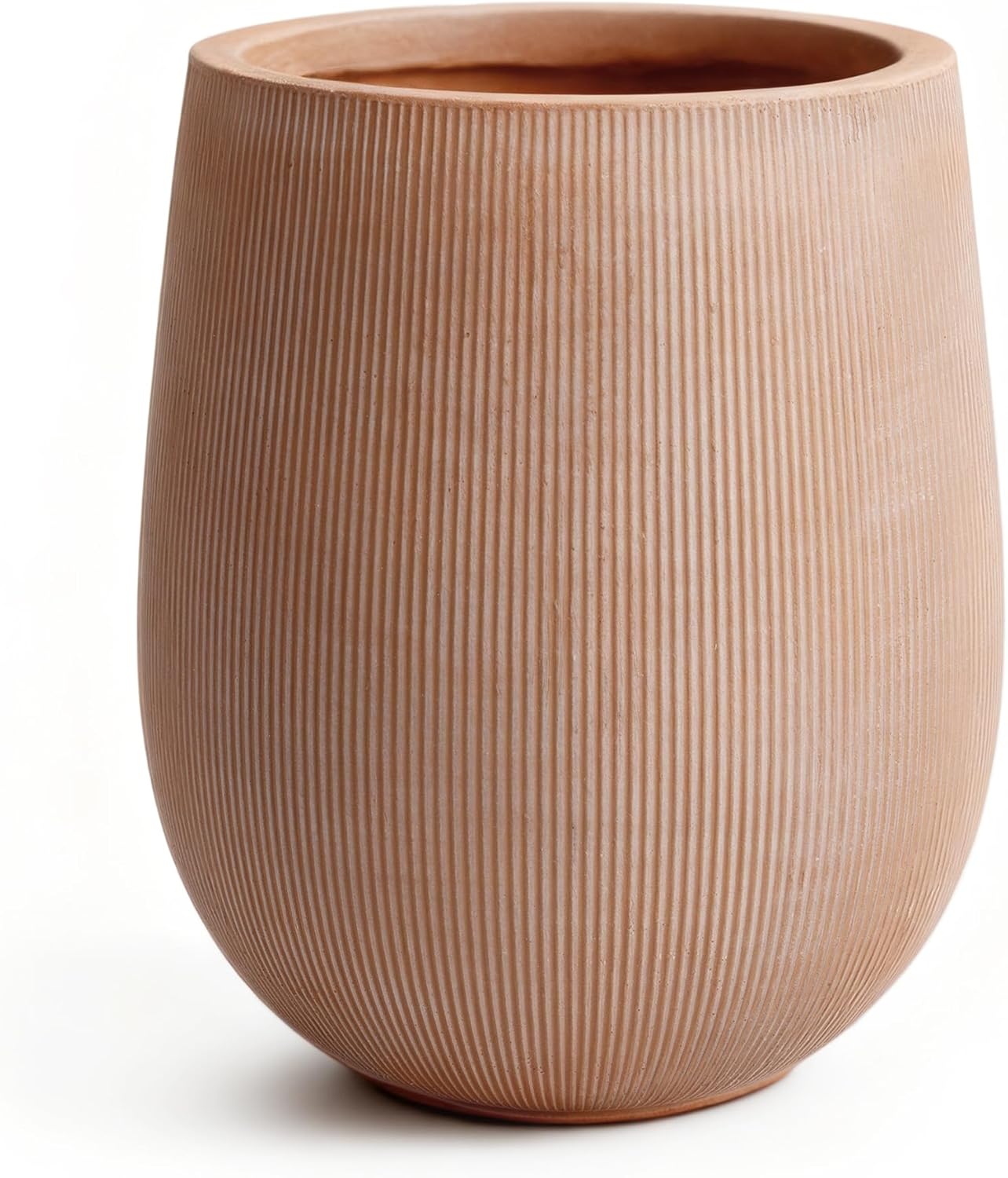 GreensWord 18.7 Inch Large Ribbed Magnesium Oxide Planter - Indoor Outdoor Plant Pots with Drainage Hole, Modern Garden Decor