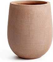 GreensWord 18.7 Inch Large Ribbed Magnesium Oxide Planter - Indoor Outdoor Plant Pots with Drainage Hole, Modern Garden Decor