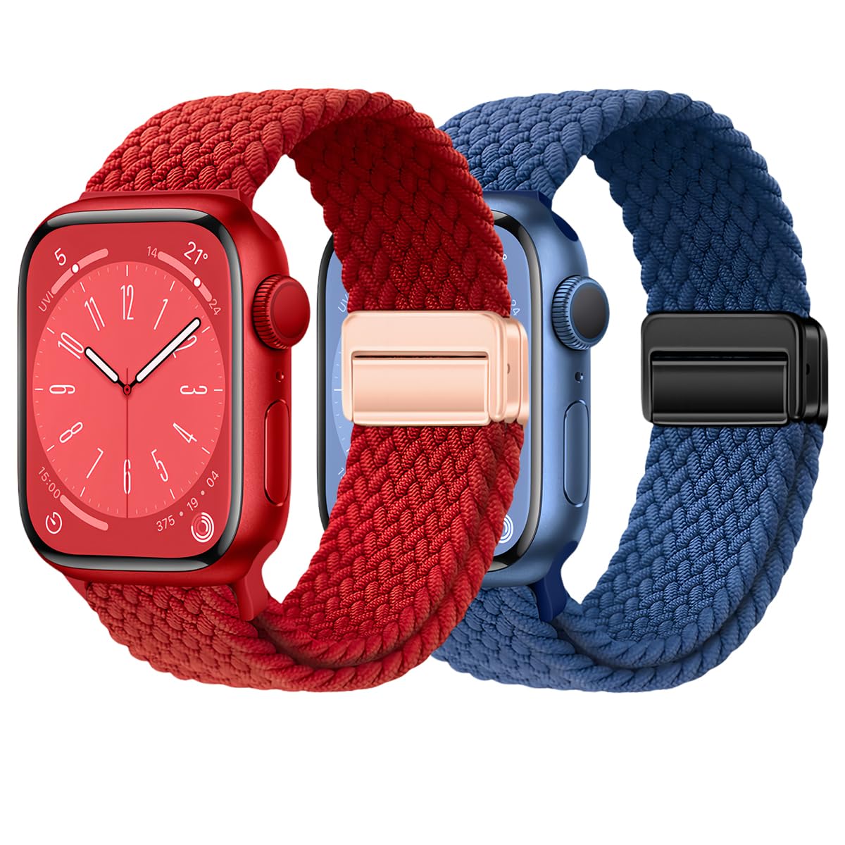RockCheems 2 Pack Sport Solo Loop Compatible With Apple Watch Band for Women,Nylon Braided Wristband for Men,Magnetic Buckle Strap, 41mm 40mm 38mm 42mm 44mm 45mm 49mm (42/44/45/49mm)