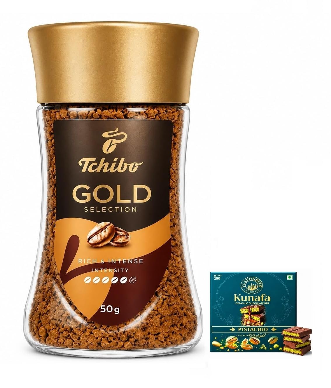 Tchibo Gold Selection Instant Coffee, Rich & Intense, 50g with Free Flavourito Kunafa Pistachio Chocolate Bar, 20g By Decadent Foods-picture-12