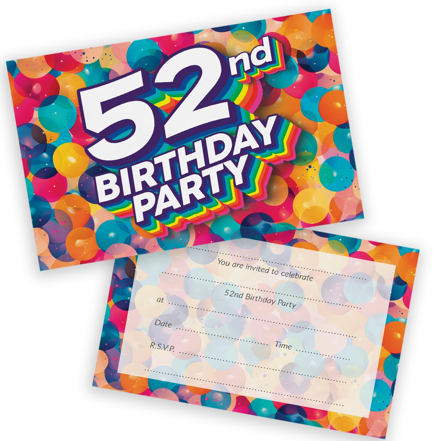 52nd Birthday Party Invitations Men Women - Rainbow Balloons 36 Pack - Adults Birthday Invitations for Friends Family A6 Bday Party Invites Invitation Cards with Folding Envelopes