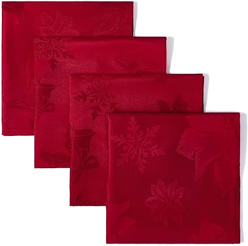 Miniatura 9 de Softalker Mantel rectangular de jacquard de Navidad con flor beige, impermeable, resistente a las manchas, de poliéster, flor de pascua, vintage,