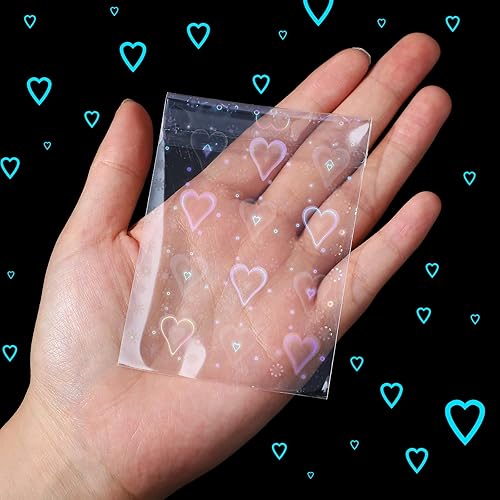 Miniatura 4 de Tinlade 200 fundas holográficas para tarjetas fotográficas Kpop con destello láser, diseño de corazón de estrella, piedras preciosas de cristal,