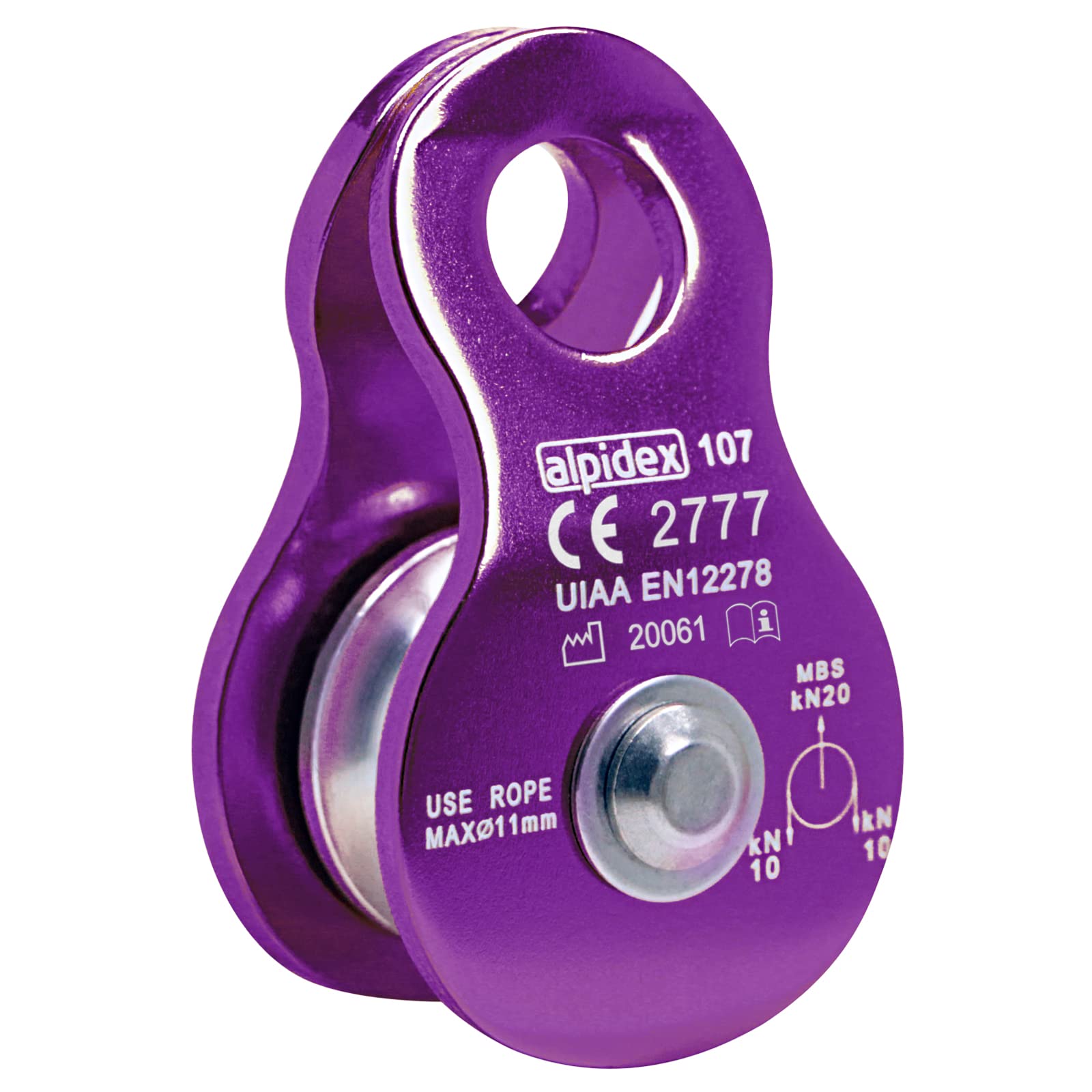 ALPIDEX Seilrolle Umlenkrolle 20 kN - Mobile Pulley Flaschenzug - für Seile bis 11 mm Durchmesser - EN12278, Farbe: Violet