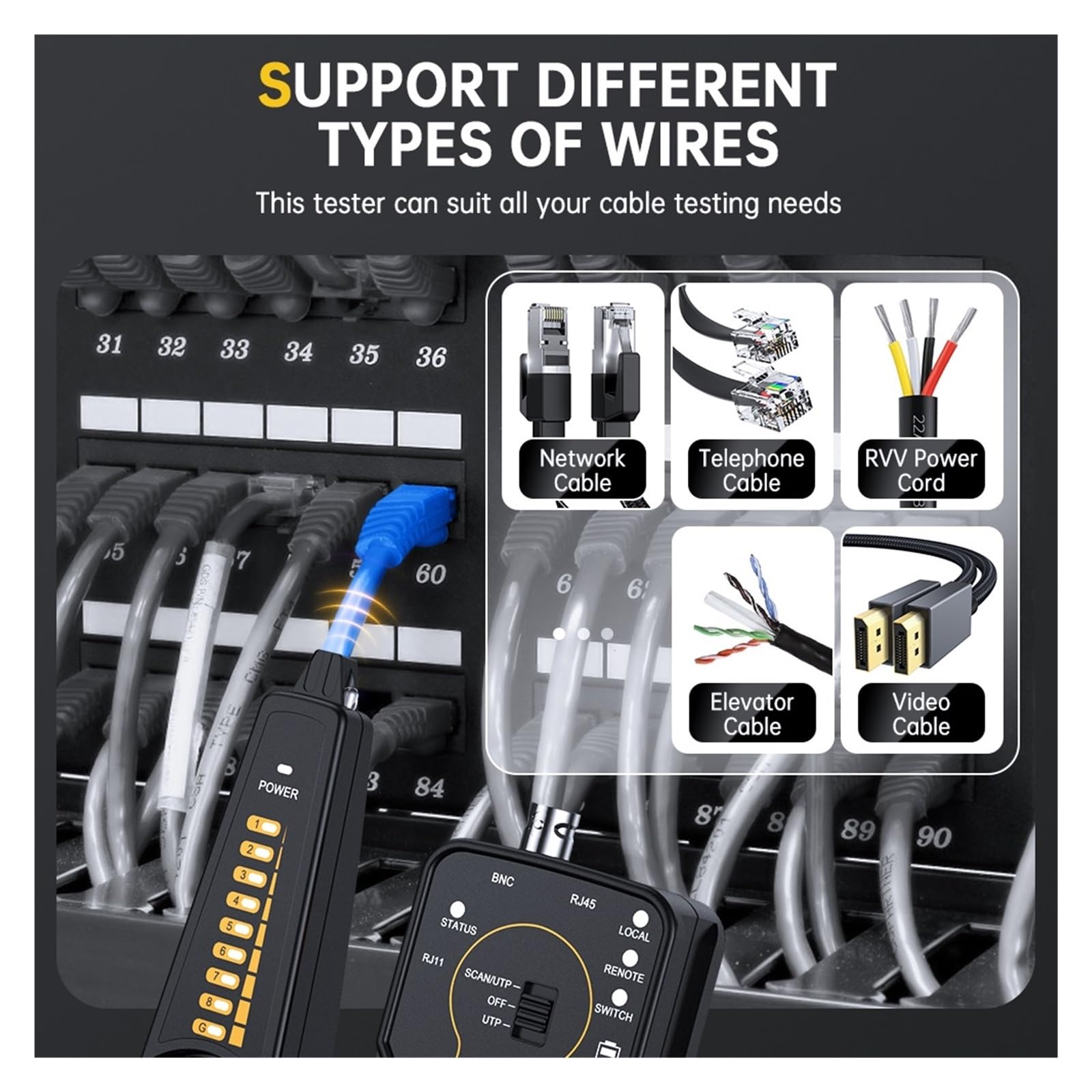 Netzwerkkabel-Tracer, RJ11, RJ45-Kabeltester for Telefon, Ethernet-Kurzschlusstest, Kabel-Tracker Mit LED-Licht Leicht Und Tragbar