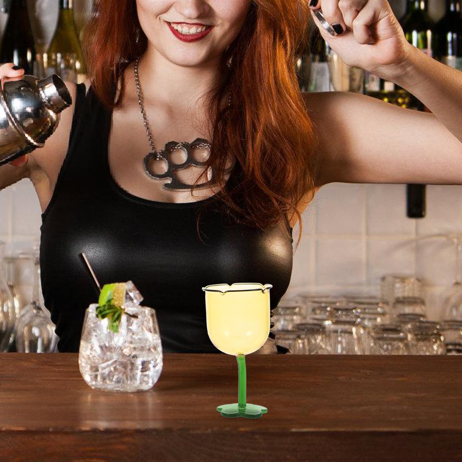 Bicchiere da Vino da 250ml Creativo a Forma di Fiore in Vetro Giallo Multipurpose per Ristoranti e Hotel