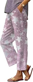 DMOYALA Pantalones de lino de verano para mujer, pantalones bohemios de pierna ancha, pantalones holgados palazzo, pantalones florales con cordón y bolsillos